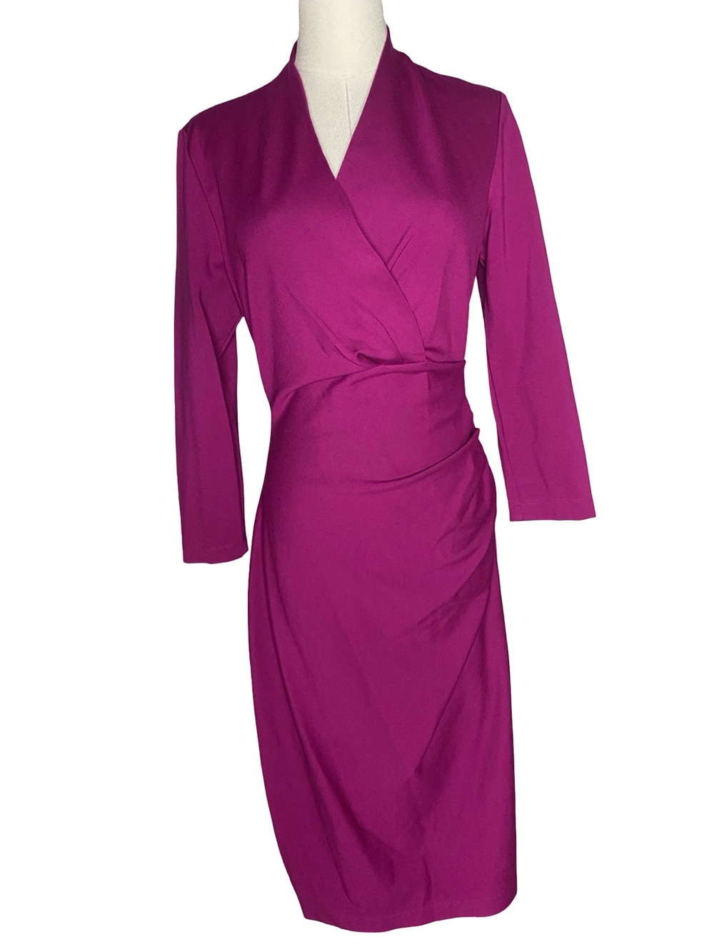NWT Elie Tahari Ruched Wrap Dress Boysenberry Magenta Size 8 - Picture 6 of 10